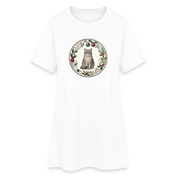 Christmas Motif with Cat Vasili - Women’s T-Shirt Dress - white - Front