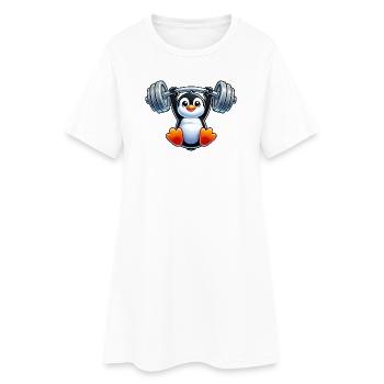 Cute cartoon penguin with dumbbell pull-up head - Women’s T-Shirt Dress - white - Front