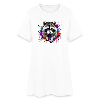 Waschbär - Frauen T-Shirt-Kleid - Weiß - Vorne