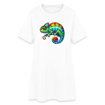 Chamäleon - Frauen T-Shirt-Kleid - Weiß - Vorne