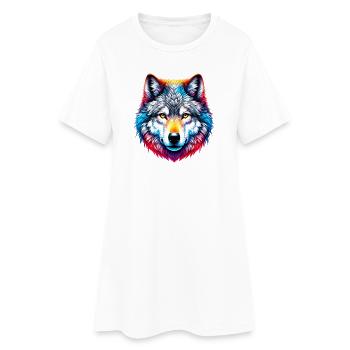 Wolf - Frauen T-Shirt-Kleid - Weiß - Vorne