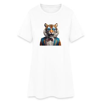 Tigre vibrant avec lunettes et costume rétro - Robe T-shirt Femme - blanc - Devant