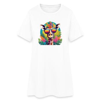 Girafe vibrante de la jungle avec lunettes de soleil - Robe T-shirt Femme - blanc - Devant