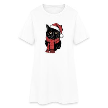 Chat Noir Père Noël Chapeau Bombay Chat - Robe T-shirt Femme - blanc - Devant