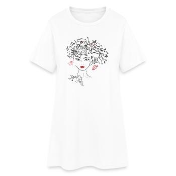Woman's head with flowers - Women’s T-Shirt Dress - white - Front