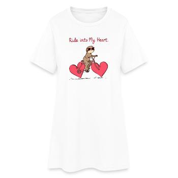 Sloth Riding Heart-Shaped Bicycle Valentine's Day - Women’s T-Shirt Dress - white - Front