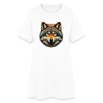 Wolf - Frauen T-Shirt-Kleid - Weiß - Vorne