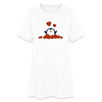 Pingouin mignon entouré de cœur - Robe T-shirt Femme - blanc - Devant