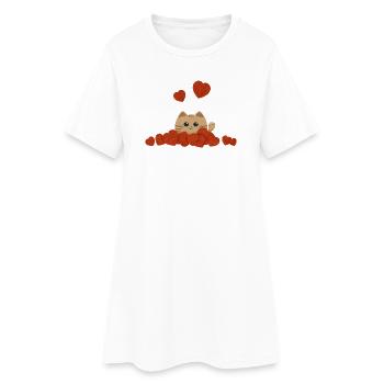 Chat mignon entouré de cœurs pour la Saint-Valentin - Robe T-shirt Femme - blanc - Devant
