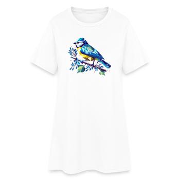Bleu charmant sur une branche de lilas - Robe T-shirt Femme - blanc - Devant