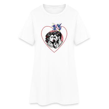 Duo de coeurs dans un cadre floral - Robe T-shirt Femme - blanc - Devant
