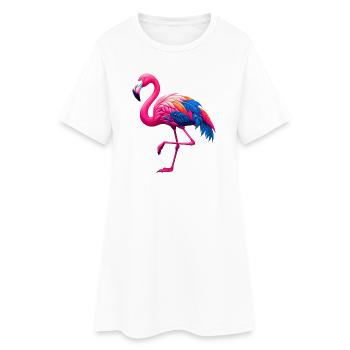 Flamingo - Frauen T-Shirt-Kleid - Weiß - Vorne