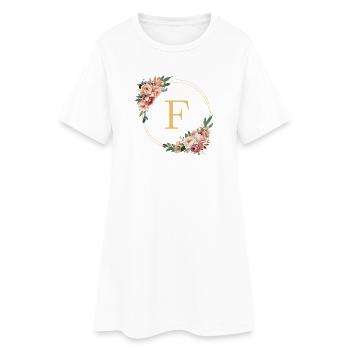 F Monogramm, Blumen-Kranz, personalisierbar - Frauen T-Shirt-Kleid - Weiß - Vorne