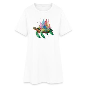 Colorful Exotic Water Turtle with Coral - Women’s T-Shirt Dress - white - Front