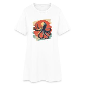 Pieuvre Octopus Rétro - Robe T-shirt Femme - blanc - Devant