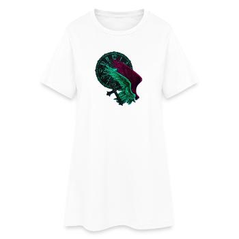 Uhren, Feder-Flügel seitlich, Kreuze - Frauen T-Shirt-Kleid - Weiß - Vorne