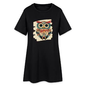 Eule - Frauen T-Shirt-Kleid - Schwarz - Vorne