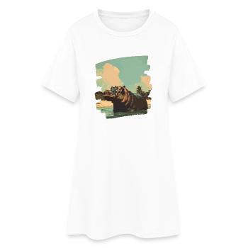 Nilpferd Retro - Frauen T-Shirt-Kleid - Weiß - Vorne