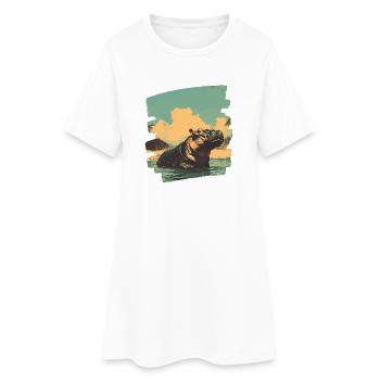 Nilpferd Retro - Frauen T-Shirt-Kleid - Weiß - Vorne