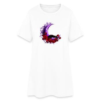 mondsichel, Katzen motiv, Rosenblüten - Frauen T-Shirt-Kleid - Weiß - Vorne