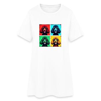 Caniche Pop Art, Luna, Charlie, Max, Lola, Mia - Robe T-shirt Femme - blanc - Devant
