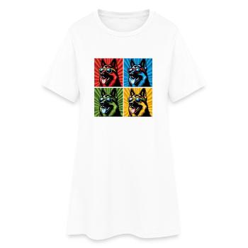 Ours Pop Art du Berger, Peluche, Biscuit, Gaufres - Robe T-shirt Femme - blanc - Devant