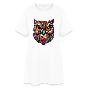 Eule - Frauen T-Shirt-Kleid - Weiß - Vorne