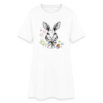 Hase mit Blumen und Osterei - Frauen T-Shirt-Kleid - Weiß - Vorne