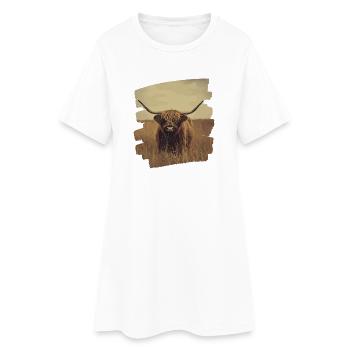 Schottisches Hochlandrind - Frauen T-Shirt-Kleid - Weiß - Vorne