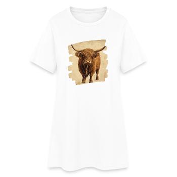 Schottisches Hochlandrind - Frauen T-Shirt-Kleid - Weiß - Vorne