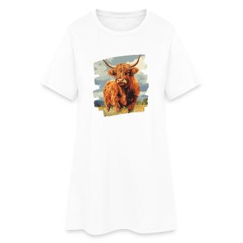 Schottisches Hochlandrind - Frauen T-Shirt-Kleid - Weiß - Vorne