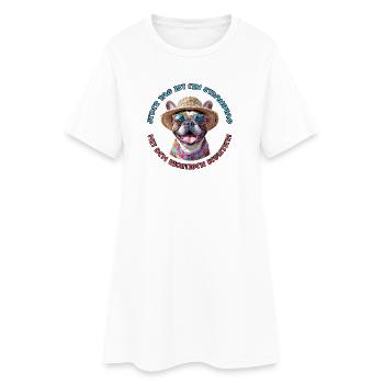 Französische Bulldogge: Jeder Tag am Strand - Frauen T-Shirt-Kleid - Weiß - Vorne
