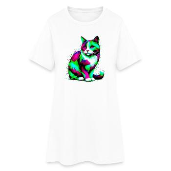 Katze - Frauen T-Shirt-Kleid - Weiß - Vorne