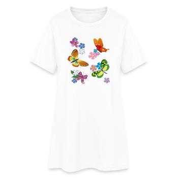 Fleurs, Fleurs, Papillon - Robe T-shirt Femme - blanc - Devant