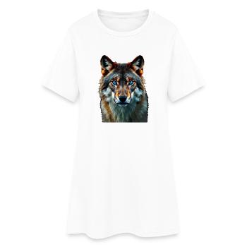 Le Regard Saphir : Portrait Intense d'un Loup - Robe T-shirt Femme - blanc - Devant