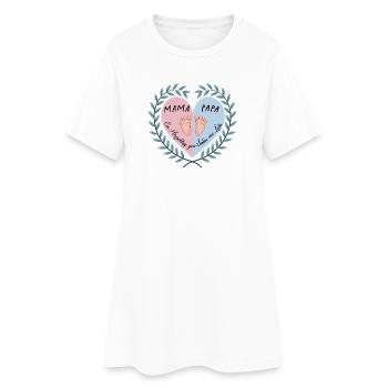 Herzschlag: Mama, Papa & Baby Design - Frauen T-Shirt-Kleid - Weiß - Vorne