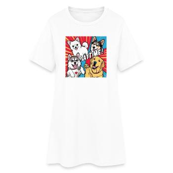 Playtime - Golden Retriever , Husky , Pomeranian - Frauen T-Shirt-Kleid - Weiß - Vorne