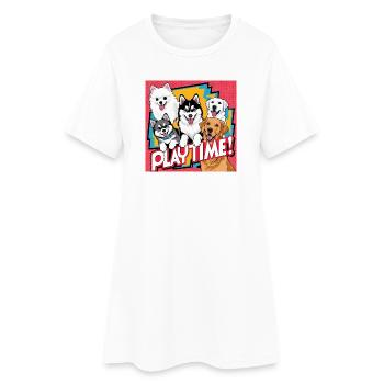 Playtime - Golden Retriever , Husky , Pomeranian - Frauen T-Shirt-Kleid - Weiß - Vorne