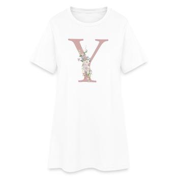Y Monogramm, Floral, personalisierbar - Frauen T-Shirt-Kleid - Weiß - Vorne