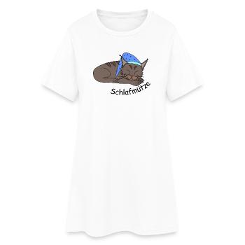 Schlafende Katze - Schlafmütze - Frauen T-Shirt-Kleid - Weiß - Vorne