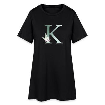K Monogramm, Floral, personalisierbar - Frauen T-Shirt-Kleid - Schwarz - Vorne