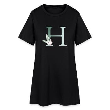 H Monogramm, Floral, personalisierbar - Frauen T-Shirt-Kleid - Schwarz - Vorne