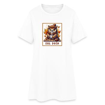 Eul doch – Herbstlicher Kaffeegenuss - Frauen T-Shirt-Kleid - Weiß - Vorne