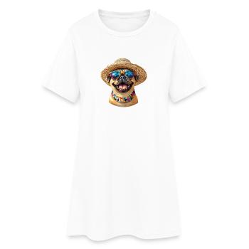 Fröhlicher Mops mit Sonnenbrille & Strohhut - Frauen T-Shirt-Kleid - Weiß - Vorne