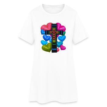 Croix Croix Cœur Cœurs Jésus - Robe T-shirt Femme - blanc - Devant
