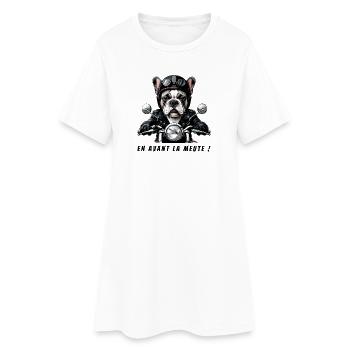 Biker Bulldogge: Auf geht's zum Packen! - Frauen T-Shirt-Kleid - Weiß - Vorne