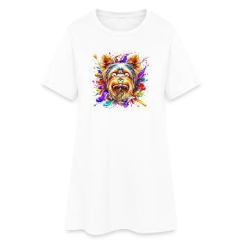 Mignon Yorkshire Terrier avec des touches colorées de couleurs - Robe T-shirt Femme - blanc - Devant