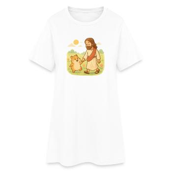Loving Jesus geht mit einem Hamster spazieren - Frauen T-Shirt-Kleid - Weiß - Vorne