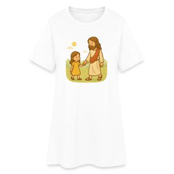 Marcher avec Jésus (fille) - Robe T-shirt Femme - blanc - Devant