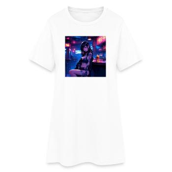 N-dless Nights: Anime-Cyberpunk-Mädchen in einer dunklen Bar - Frauen T-Shirt-Kleid - Weiß - Vorne